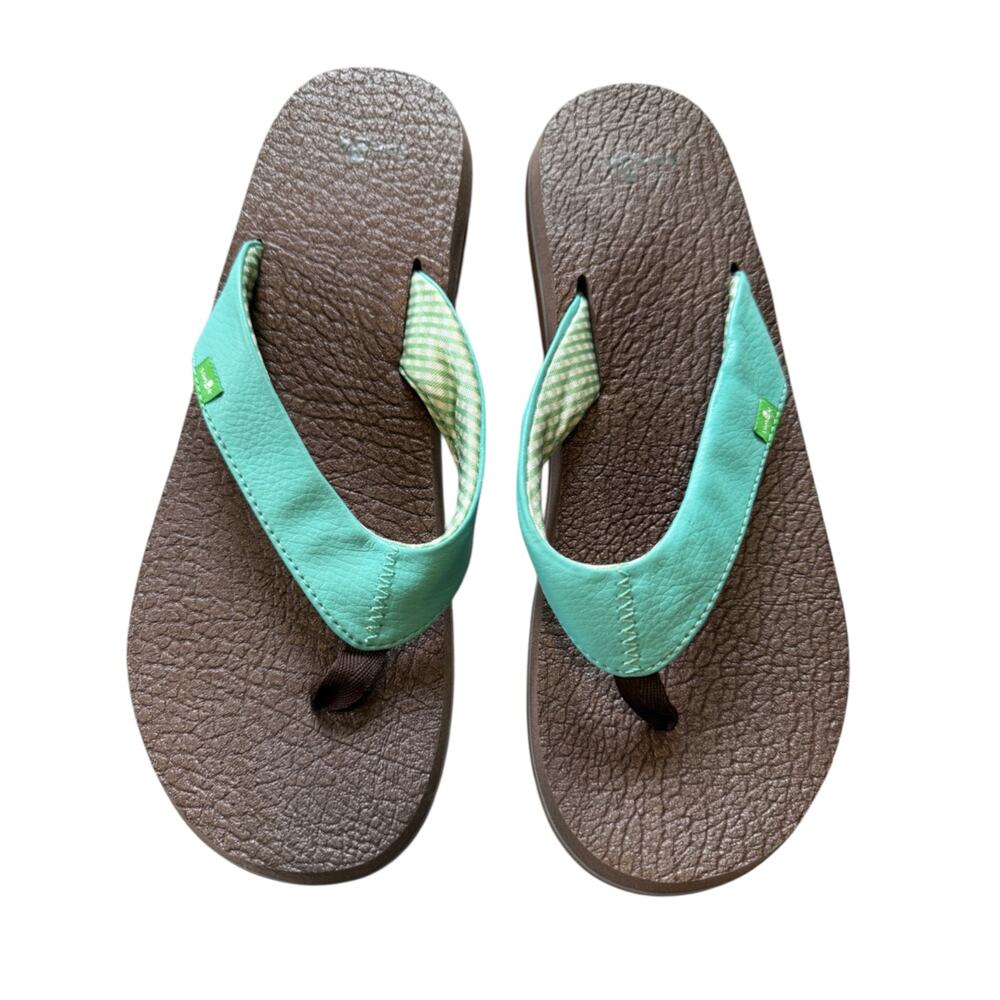 Sanuk Blue & Green Flip Flops Yoga Mat- size 8